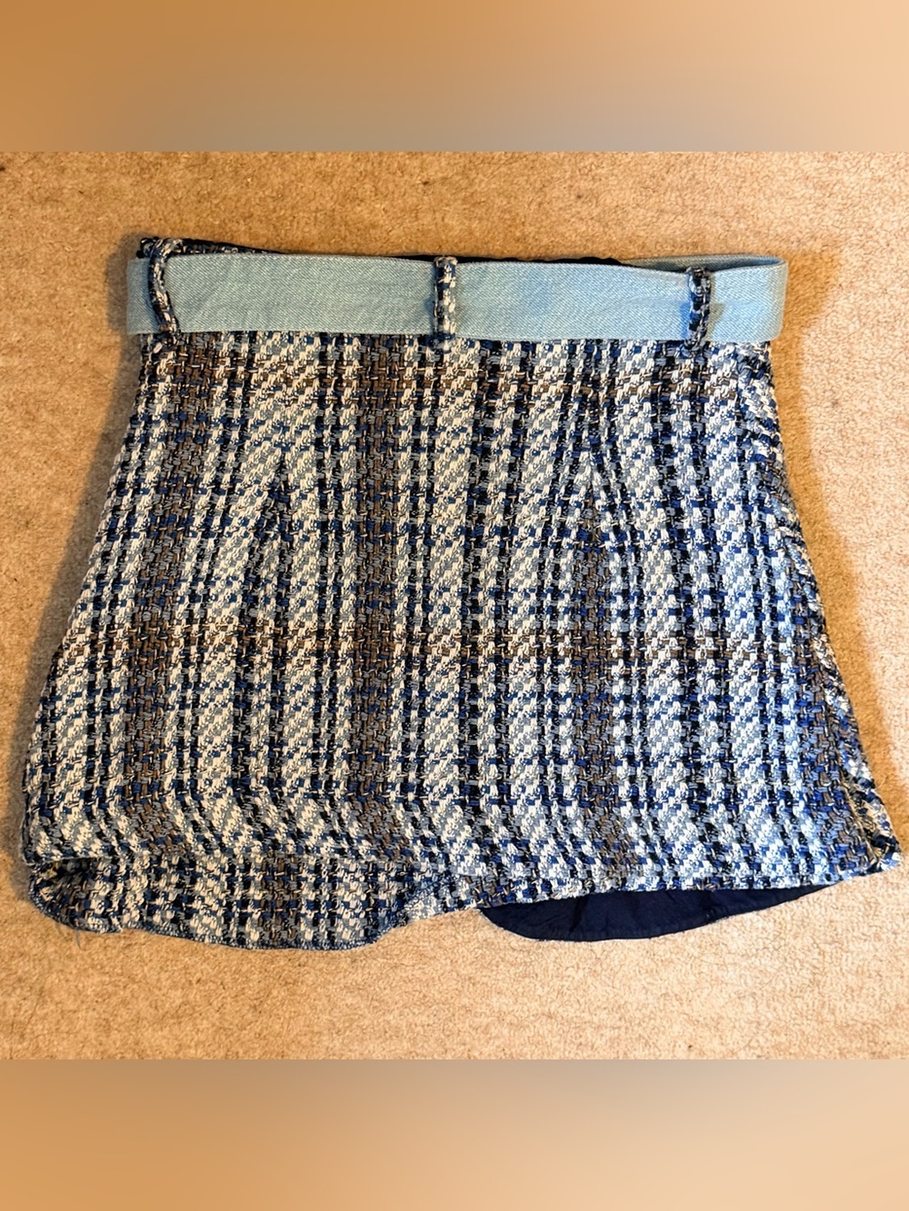 Zara Tweed High Rise Blue Plaid Miniskirt - Picture 5 of 6
